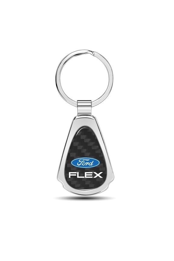 Ford Flex Real Black Carbon Fiber Chrome Metal Teardrop Key Chain