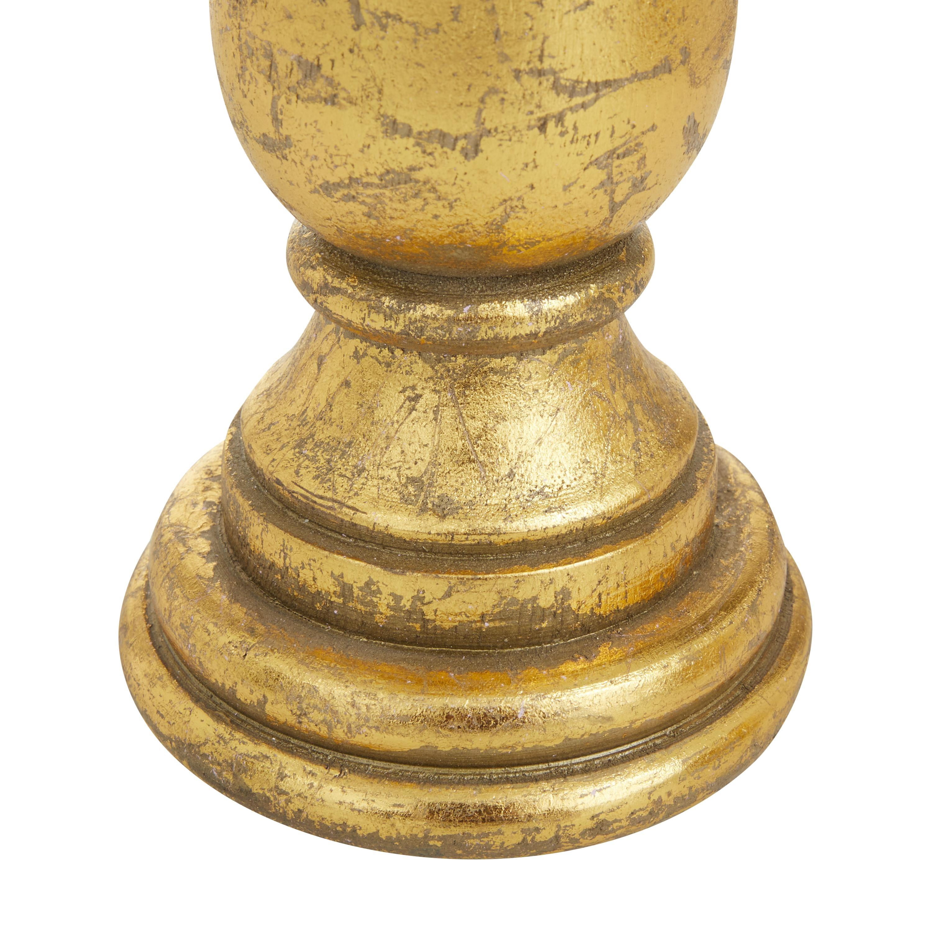 DecMode 3 Candle Gold Mango Wood Turned Style Pillar Candle Holder, Set of 3