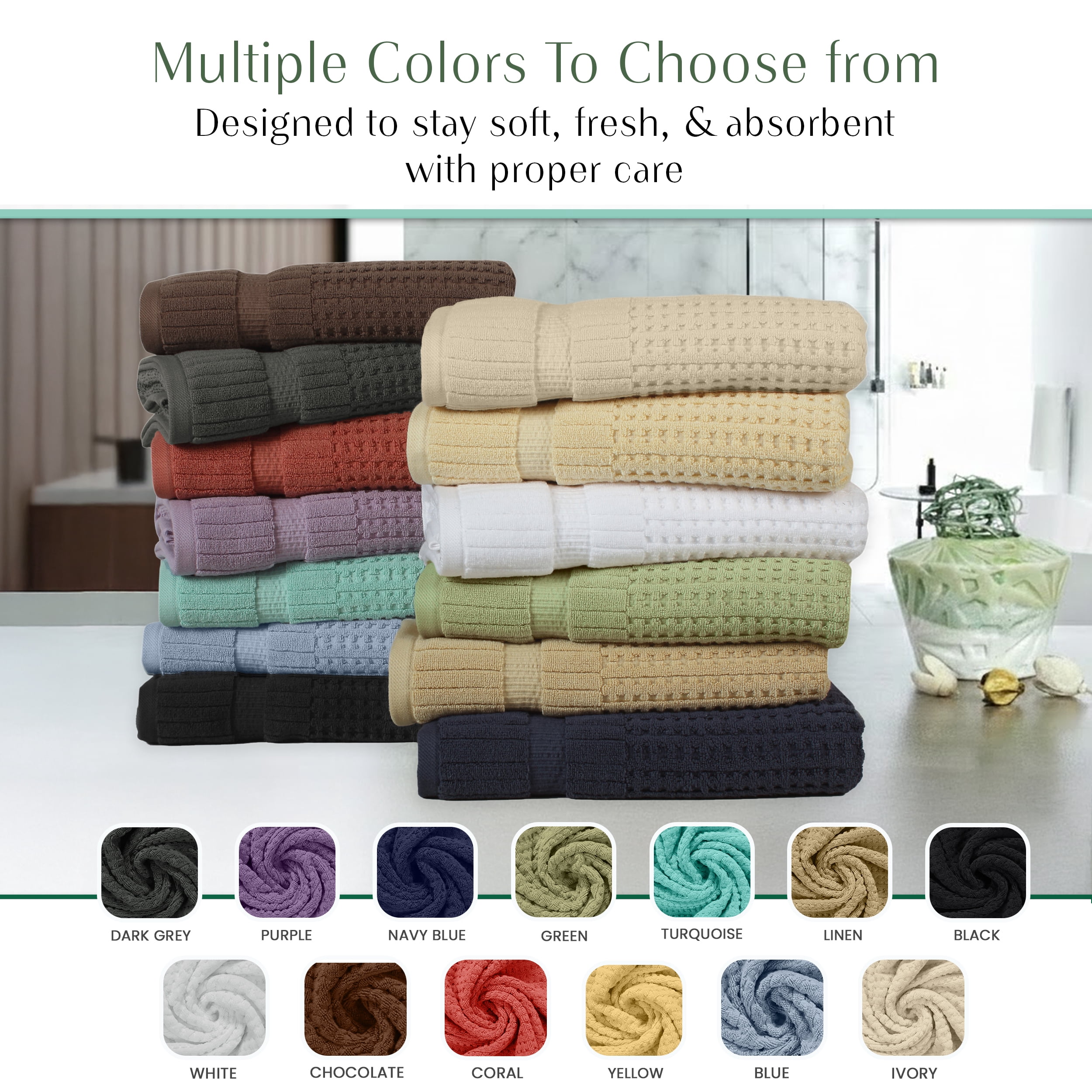 Home Weavers Willow Collection Hand Towels Set of 24 | 100% Cotton Zero Twist | 630 GSM Thick Plush | Soft, Highly Absorbent & Quick Dry | Hotel Quality Luxury Hand Towels | 16x24 Inch | Black