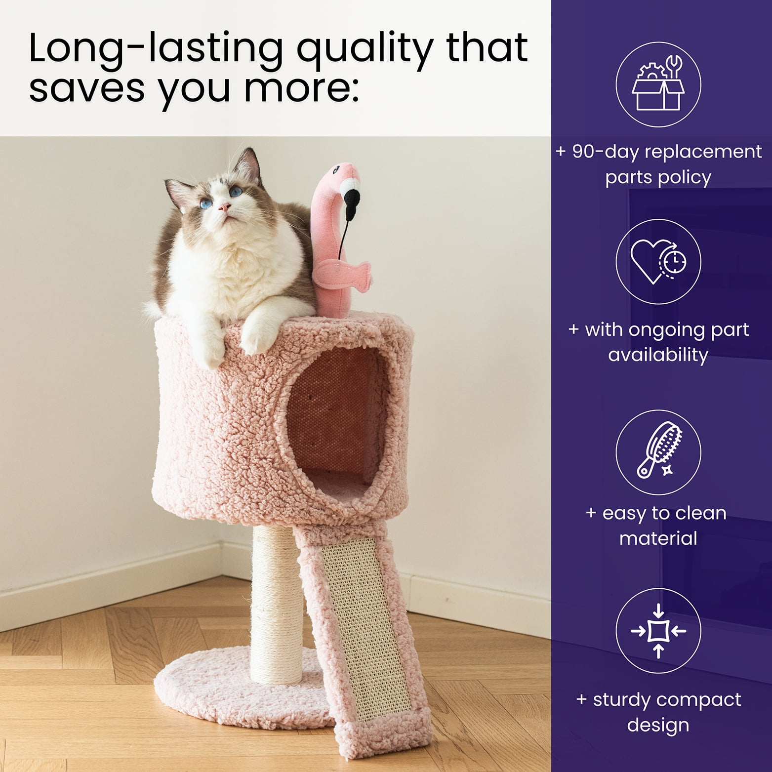 Catry 29" Cat Tree with Top Condo, Replaceable Posts, Sisal Scratching Ramp, for Small Cats & Kittens, Pink