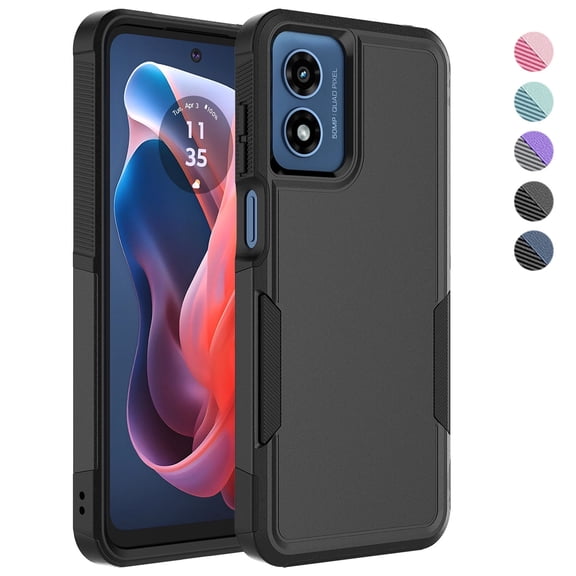 Shockproof Phone Case compatible with Motorola Moto G Play 4G 2024, Heavy Duty Dual Layer Full Body Protective Cover, Black