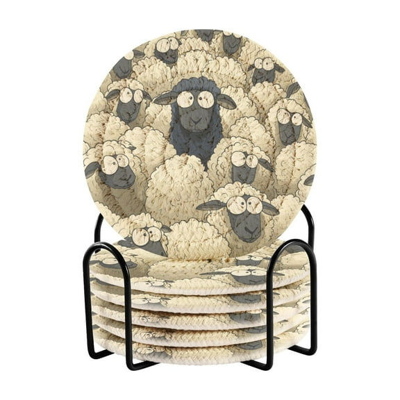 Black Sheep in A White Sheep Drink Coasters with Holder Absorbent Coaster for Coffee Table Room Decor 6 Pack