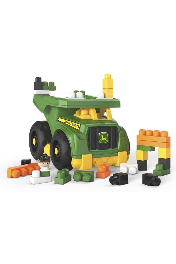 Fisher-Price Building Toy Blocks John Deere Dump Truck (25 Pieces) For Toddler