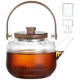 thumbnail image 1 of 34oz Glass Stovetop Teapot, Borosilicate Glass Tea Pot with 2 Types of Removable Insufers, Heat-Resistant Tea Kettle with Wooden Lid, Tea Maker for Boiling Tea, Gas & Electric Stove Safe, 1 of 7