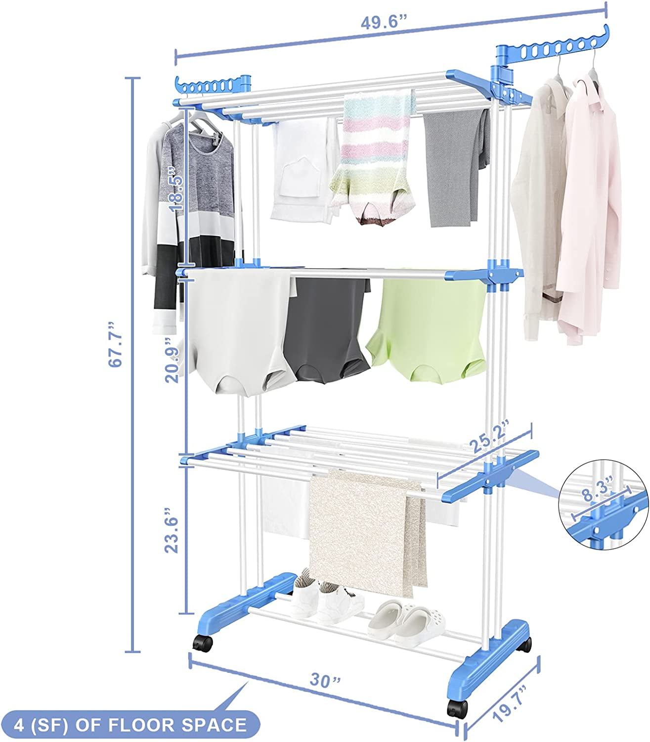 360° Rotating Clothes Drying Rack Laundry Stand Stainless Steel 3 Tier  Foldable 