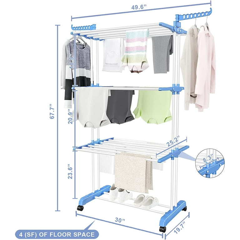 Folding Drying Rack Metal Stand Hanging Saving Space Multifunction Home  Laundry Clothes Towel Organizer