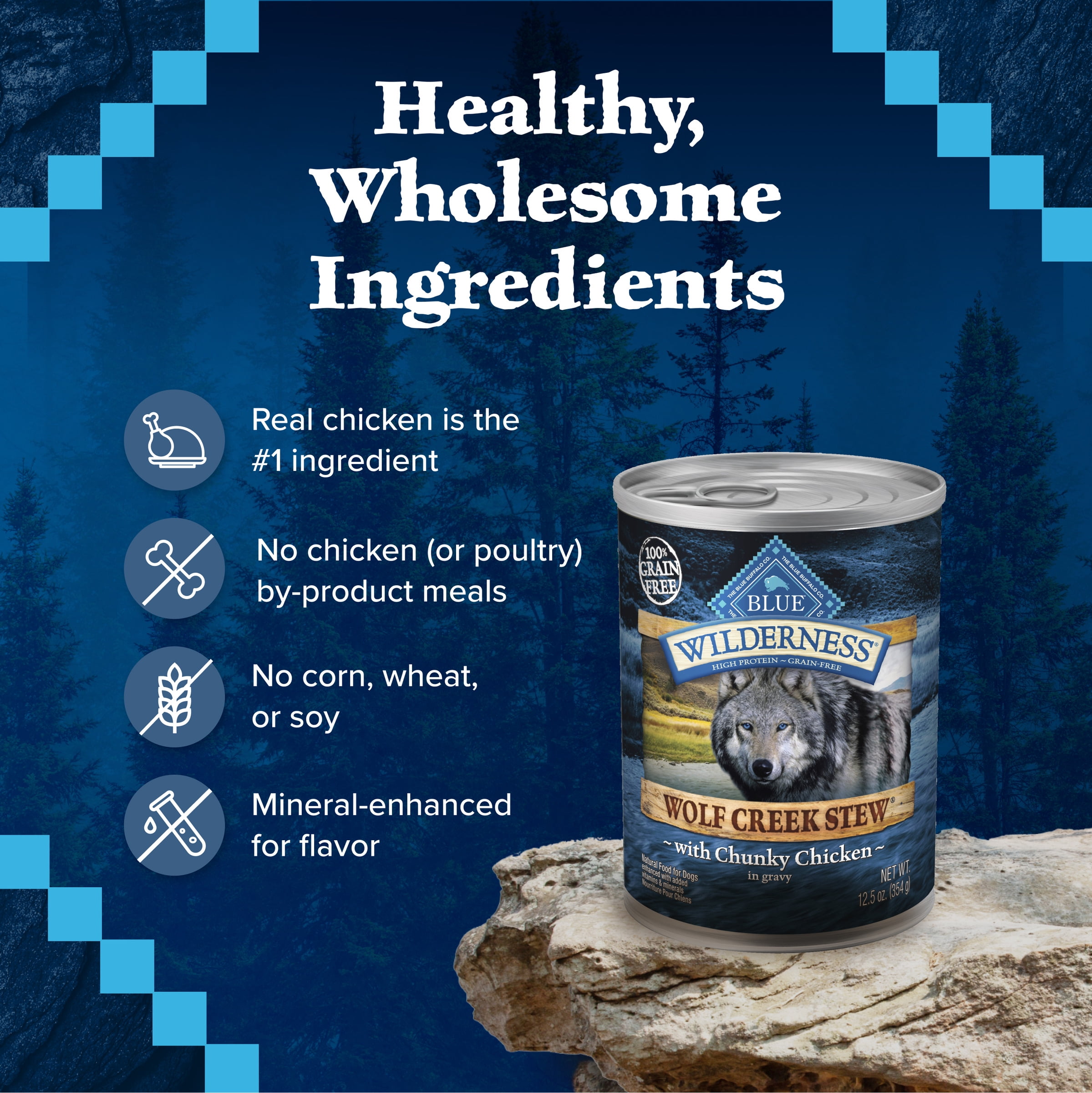 Blue Buffalo Wilderness Adult Dog Wet Food, Chicken Stew in Gravy, 12 Count