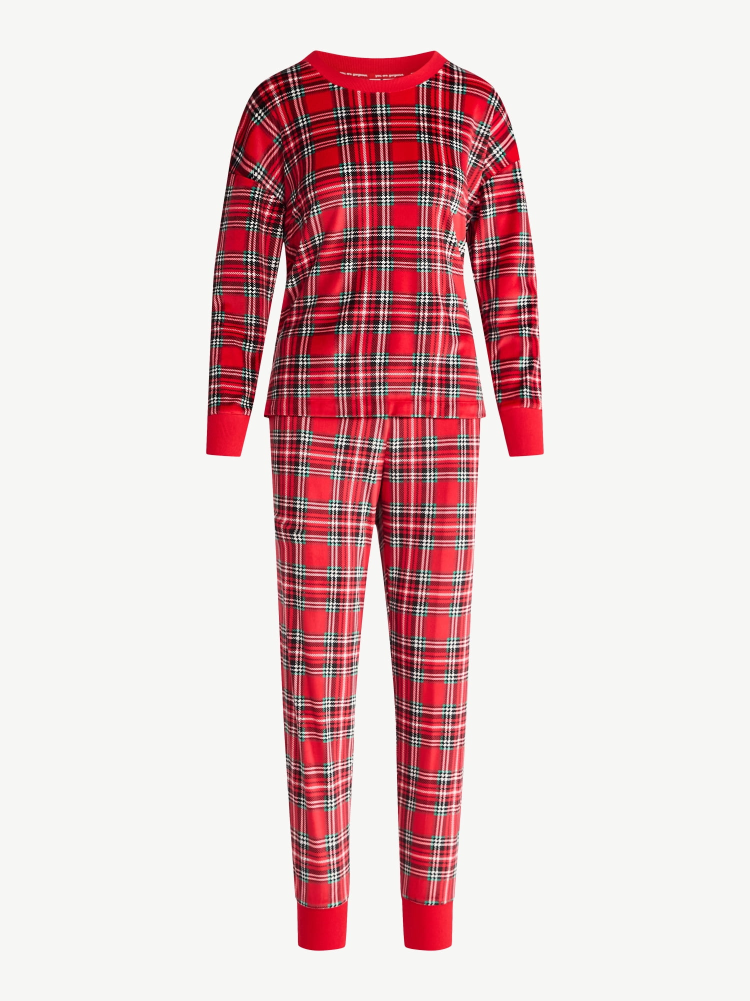 Joyspun Women’s Stretch Velour Long Sleeve Top, Pants, and Socks Pajama Set, 3-Piece, Sizes XS-4X