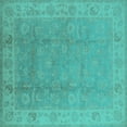 thumbnail image 1 of Ahgly Company Indoor Square Oriental Turquoise Blue Industrial Area Rugs, 4' Square, 1 of 4