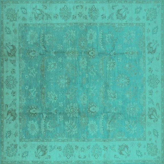Ahgly Company Indoor Square Oriental Turquoise Blue Industrial Area Rugs, 4' Square