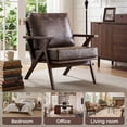 thumbnail image 6 of Ebello Mid-Century Modern PU Leather Accent Chair, Wood Frame Armchair with Removable Thick Padded Cushions for Living Room, Bedroom, Reception, Dark Gray(Set of 2), 6 of 10