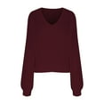 thumbnail image 6 of Qetyuw Cropped Sweater for Women Crochet Knitted Lantern Long Sleeve V Neck Sweaters Solid Color Casual Pullover Jumper, 6 of 6