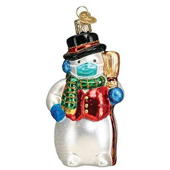 Old World Christmas Glass Blown Ornament Snowman w/ Face Mask (#24209)