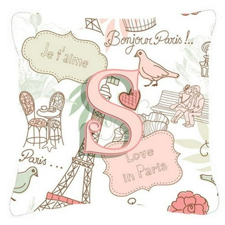 Letter S Love In Paris Pink Canvas Fabric Decorative Pillow
