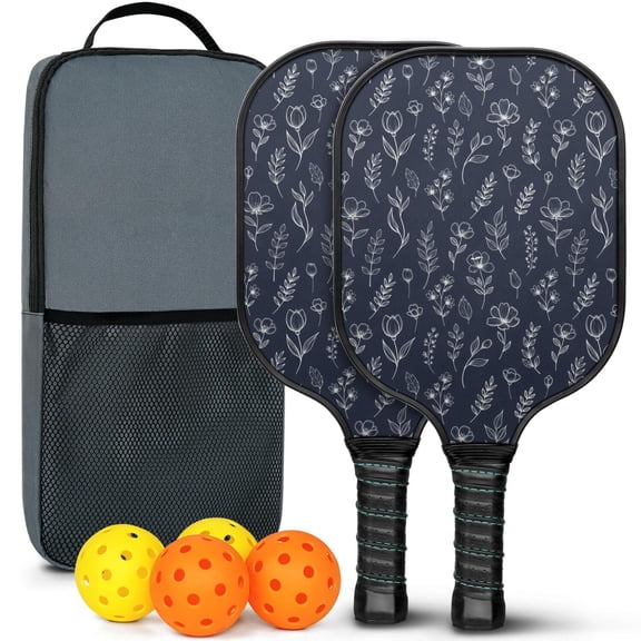 Pickleball Paddles Set,Pioneer Flower Floral Print Pattern Fiberglass Surface Pickleball Racket Set with 2 Indoor Outdoor Pickleball Balls and Pickleball Bag,Pickle-ball Equipment