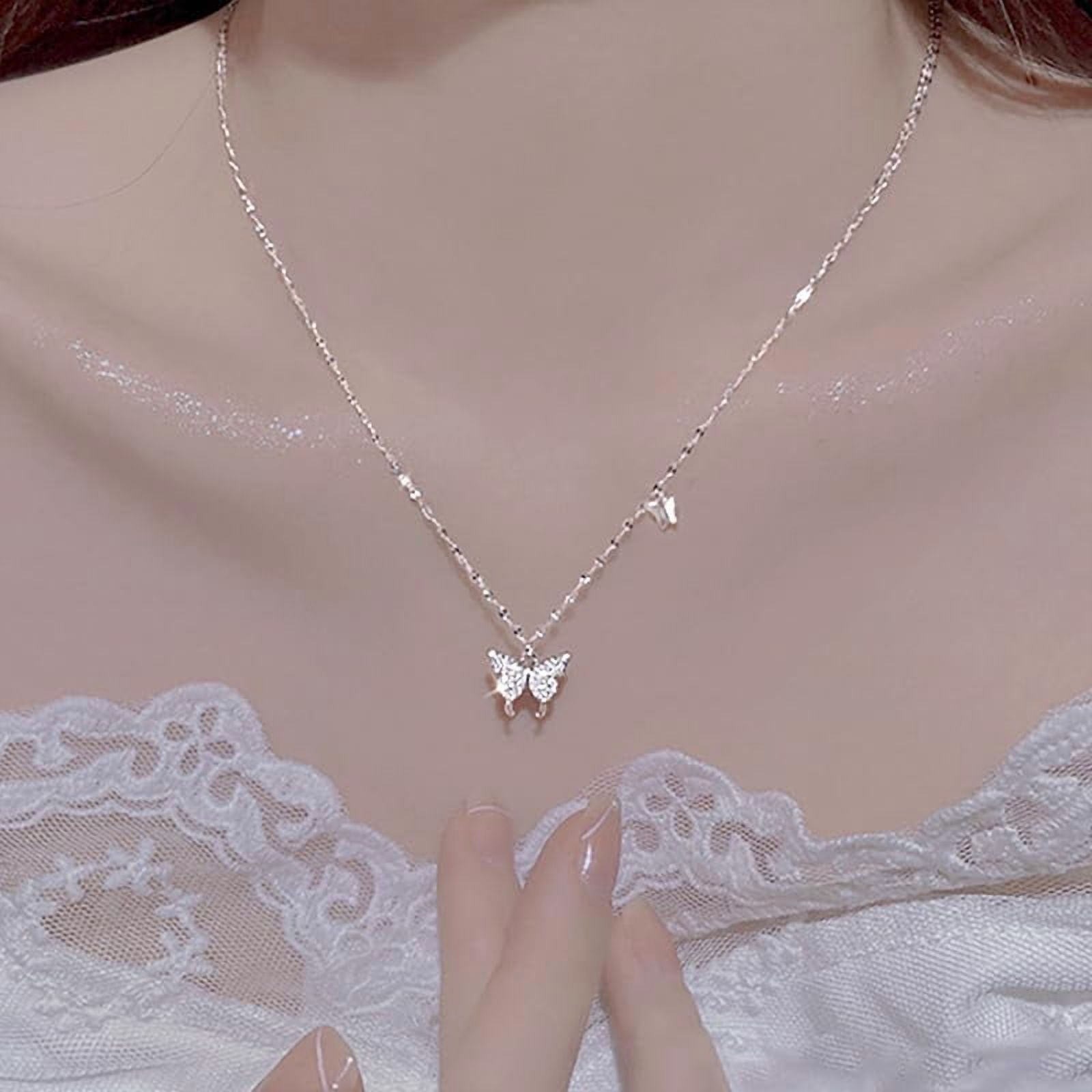 Butterfly Necklace for Women, 925 Sterling Silver Dainty Double Butterfly Pendant Necklace with Cubic Zirconia, Cute Choker Necklaces Jewelry Gifts for Women Mom Friends Grandma