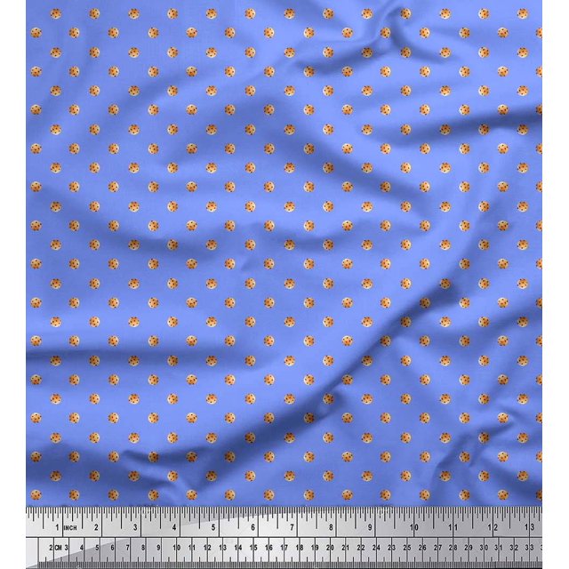 Soimoi Blue Modal Satin Fabric Cookies Food Printed Fabric 1 Yard 42 Inch Wide
