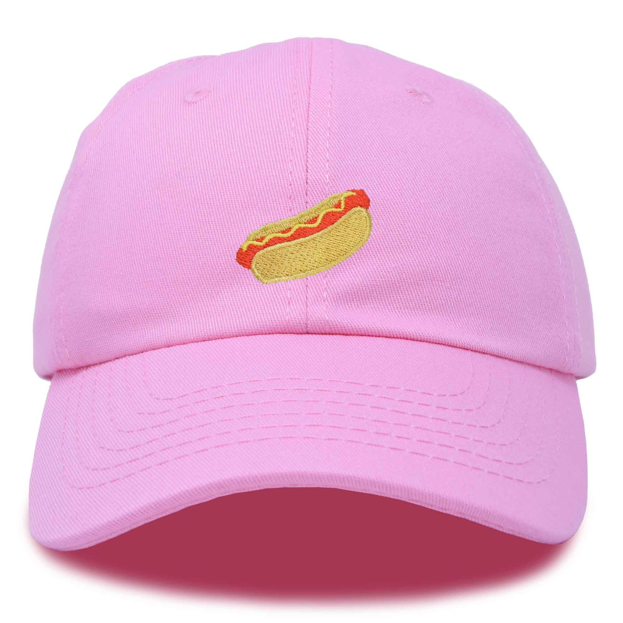DALIX Hot Dog Hat Embroidered Mens Womens Baseball Cap in Light Pink