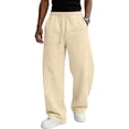 thumbnail image 2 of Men's Baggy Sweatpants Drawstring Waist Wide Leg Pants Loose Fit Casual Streetwear Fall Winter Trousers with Pockets Beige M, 2 of 6