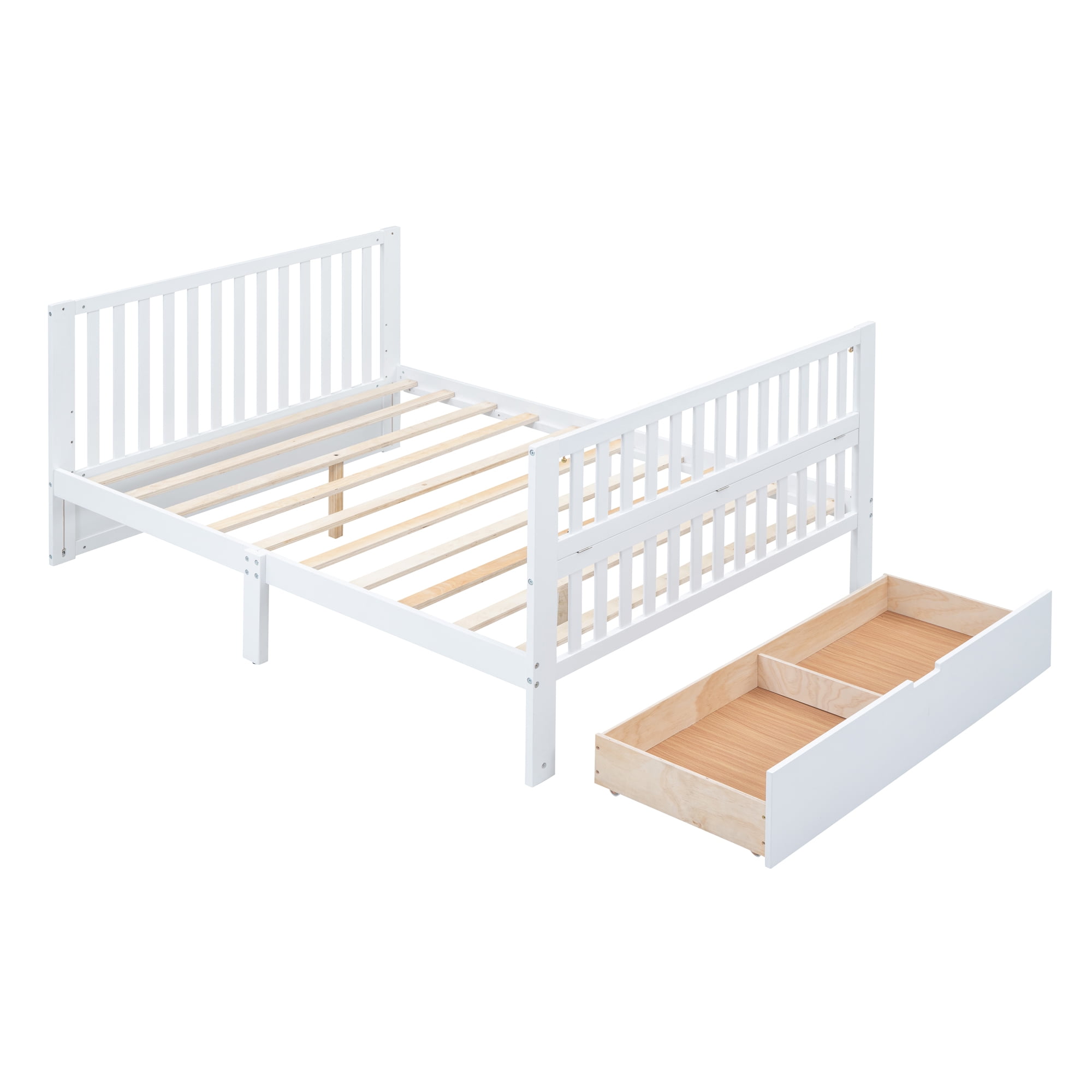 Euroco 4-in-1 Convertible Crib, Baby Crib with Drawers, Crib to Full Size Platform Bed, Wood and Metal, White