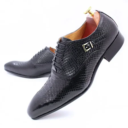 

Men‘s Crocodile Print Genuine Leather Oxford Shoes With Buckle Decor Formal Special Occasion Dress Shoes For Business Wedding Party New Year Gift
