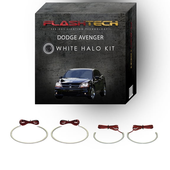Flashtech White Angel Eye LED Headlight Halo kit for 2008-2015 Dodge Avenger Headlights
