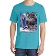 thumbnail image 2 of Wild Bobby, Wolves and The Moon in The Winter Night, Animal Lover, Garment-Dyed Washed Look Short Sleeve T-Shirt, Blue Lagoon, Small, 2 of 3