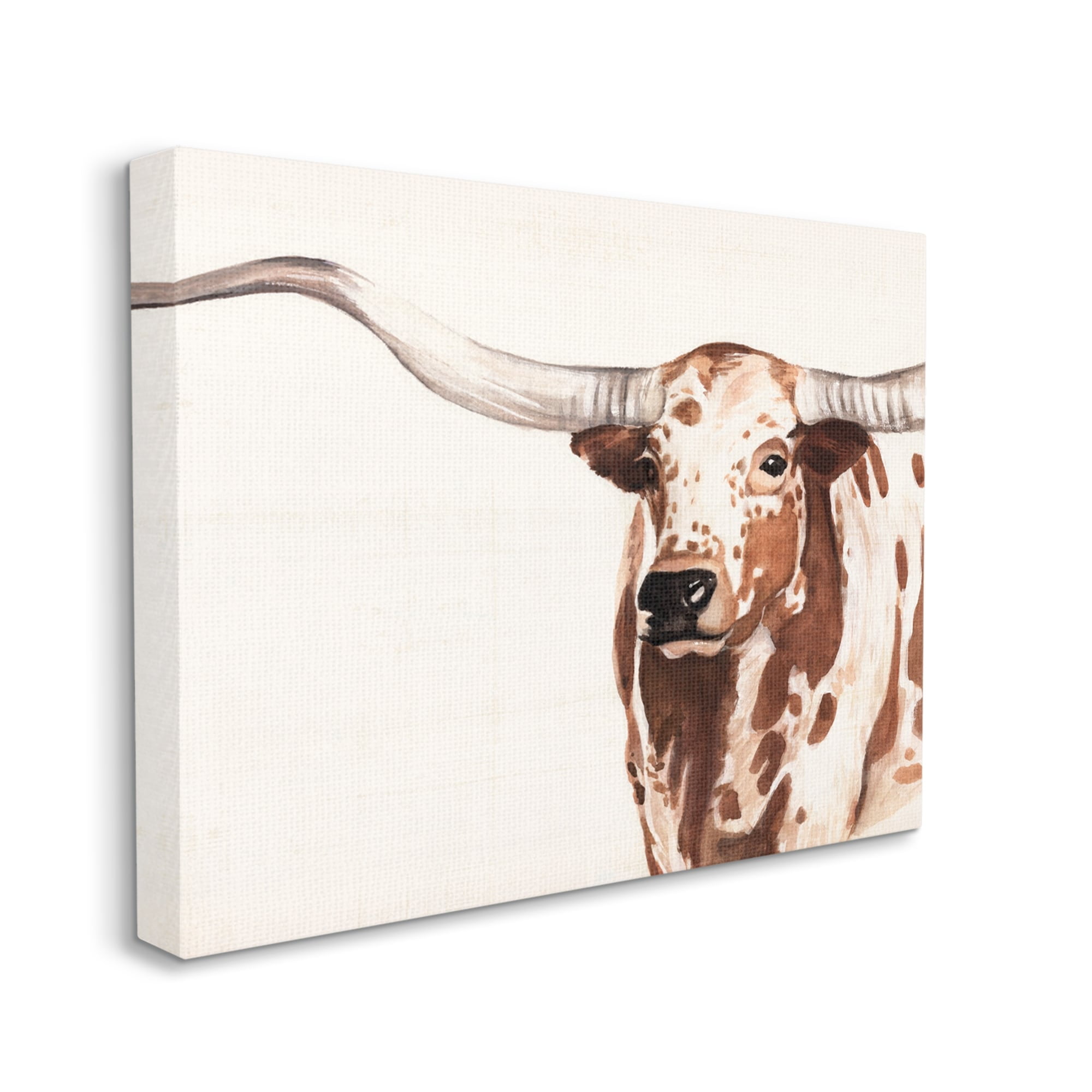 Stupell Industries Spotted Longhorn Cattle Smiling Brown Country Cow Canvas Wall Art, 40 x 30, Design by Annie Warren