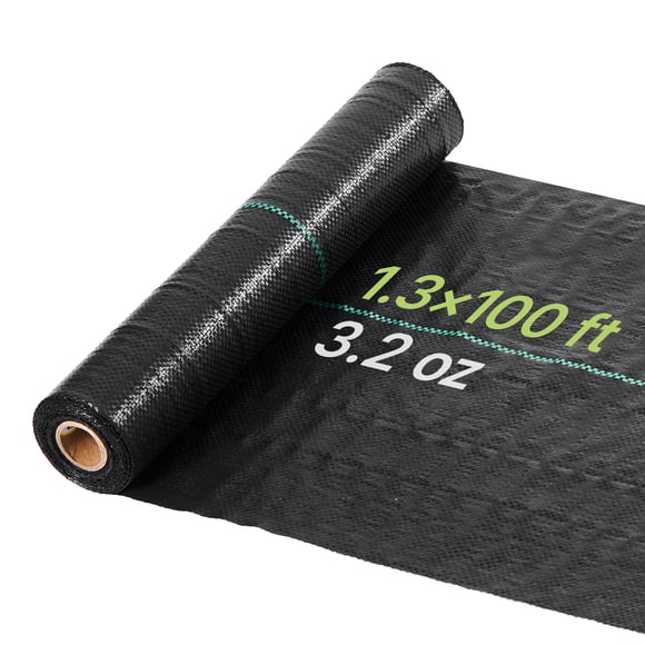 VEVOR Weed Barrier Fabric Heavy Duty, 1.3x100FT 3.2oz Landscape Fabric, Woven Weed Blocker Fabrics, Garden Fabrics Weeds Barrier, Weeds Control Ground Cover, Geotextile Webbing, Gardening Mat, Black