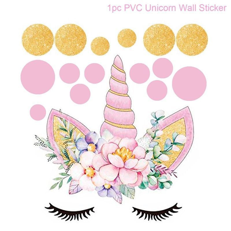 Creative Unicorn Stars Wall Stickers For Girls Bedroom Flowers Wall Decals S&K 