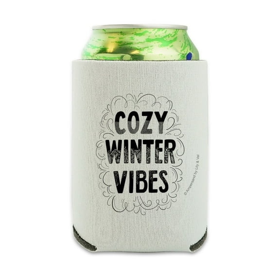 Cozy Winter Vibes Can Cooler - Drink Sleeve Hugger Collapsible Insulator - Beverage Insulated Holder