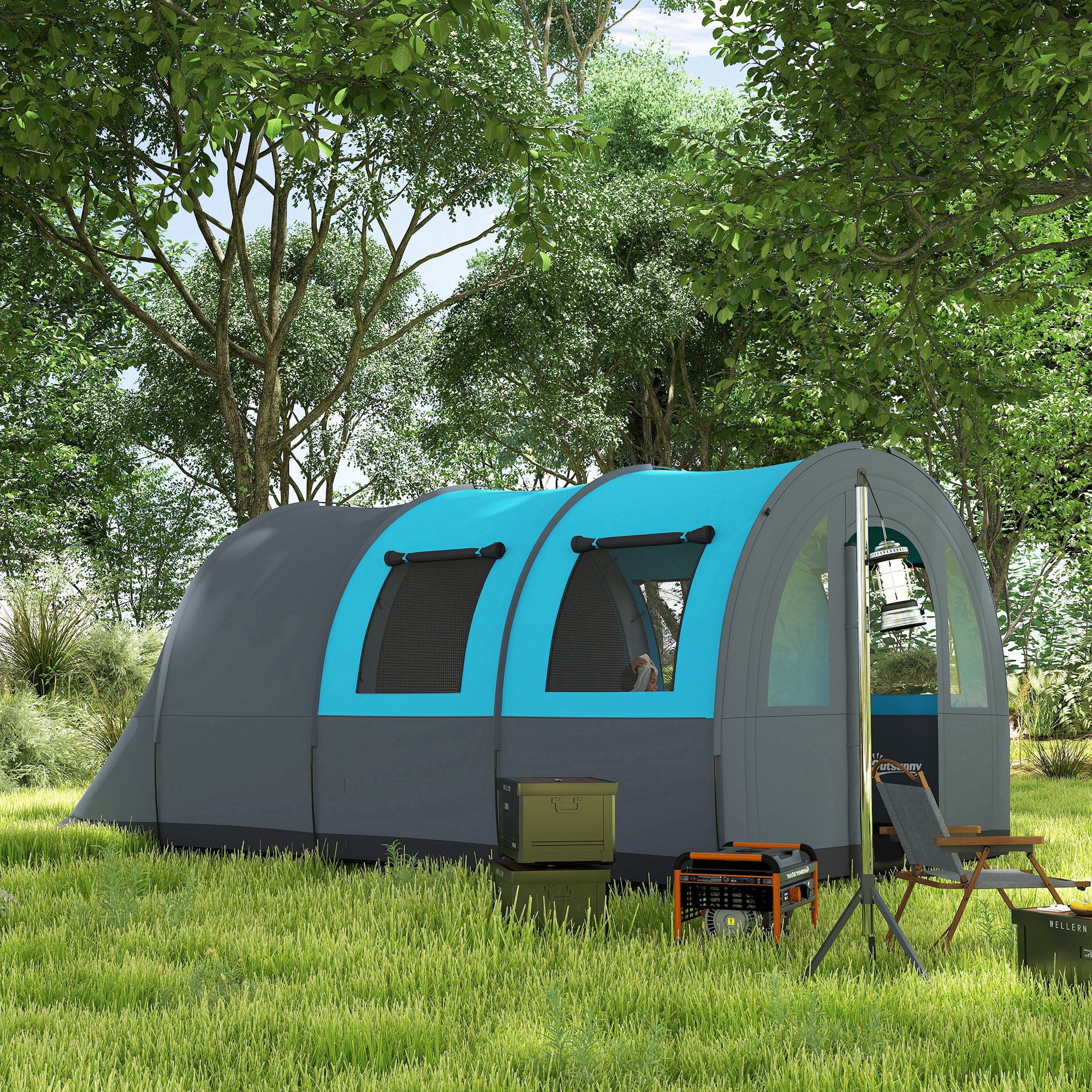 Tente de camping 5 personnes bleu imperméable | -fr