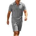 thumbnail image 4 of LEKWK Men Linen Sets Outfits 2 Piece Short Sleeve Loose Fit Collared Tops and Drawstring Shorts Breathable Summer Casual Beach Vacation Resort Wear, 4 of 9