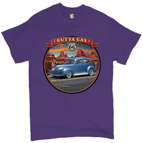 Tee Hunt Outta Gas on Route 66 T-shirt The Mother Road Retro Vintage Men's Tee, Purple, 4X-Large