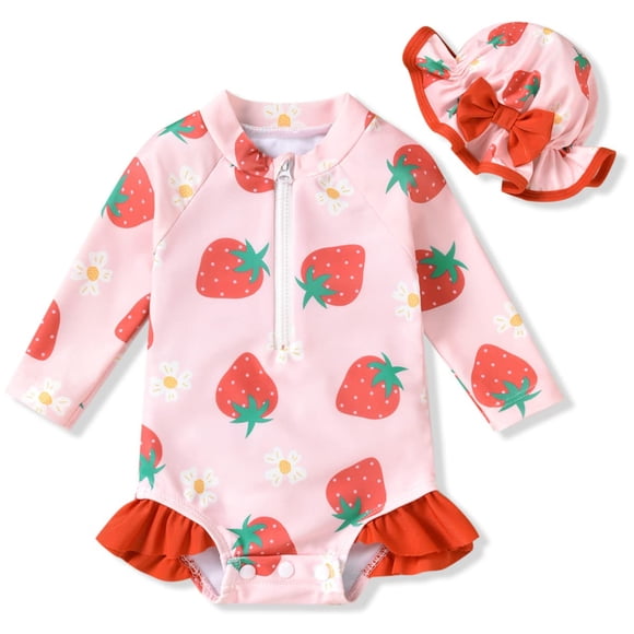 Traje de baño Aalizzwell de manga larga con cremallera, de una sola pieza, para bebés y niñas