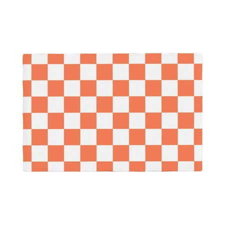 

Placemats Set of 4 white orange squares checkerboard Heat Resistant Non - Slip Place mats Waterproof table mat for Kitchen Dining-4片装