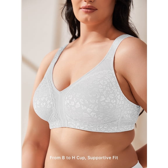 Wingslove Women's Plus Size Full Coverage Minimizer Bra Wirefree Non Padded for Everyday Comfort, White 44DD