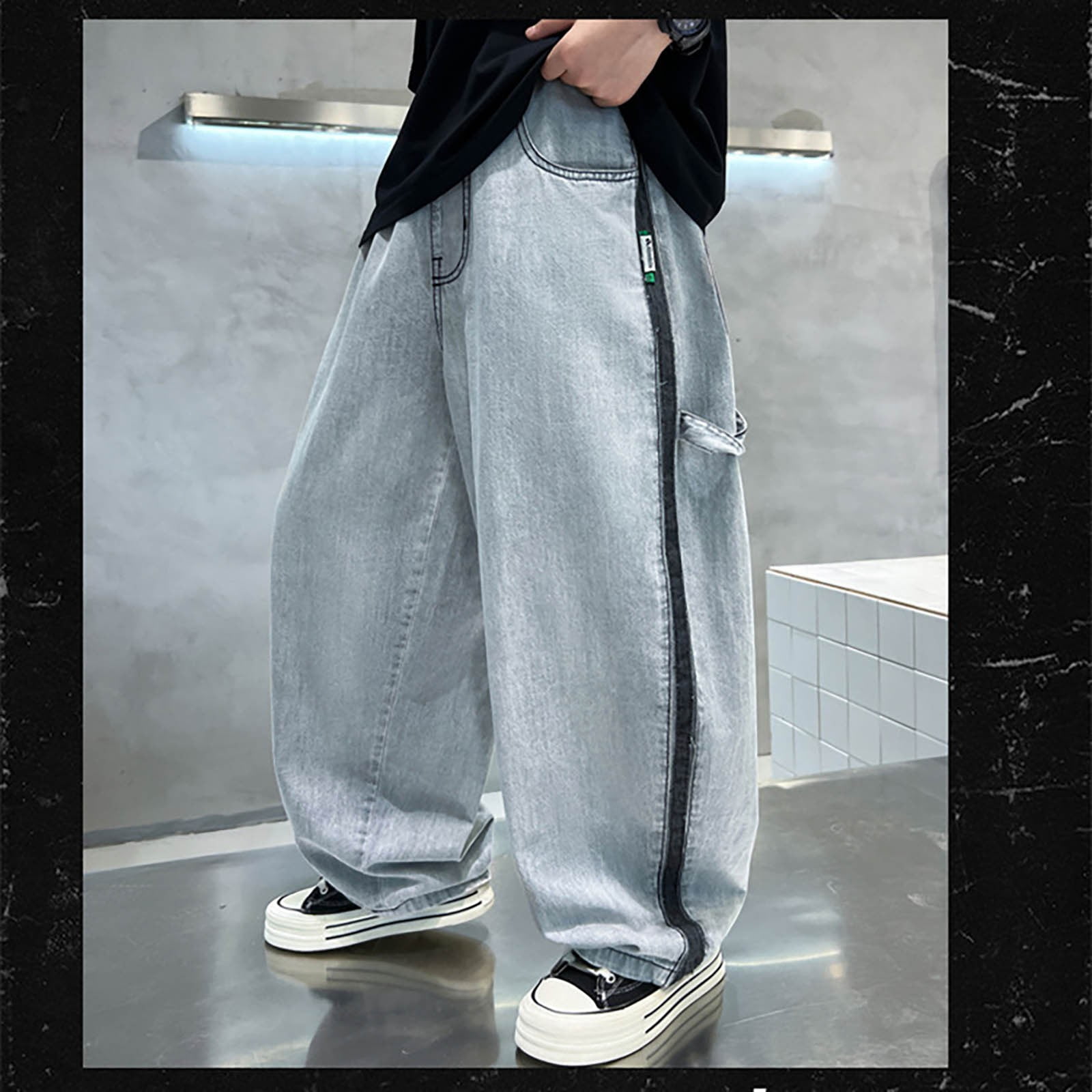 ZHOUCHANKIDS Boys Baggy Jeans Cargo Trousers Elastic Waist Wide
