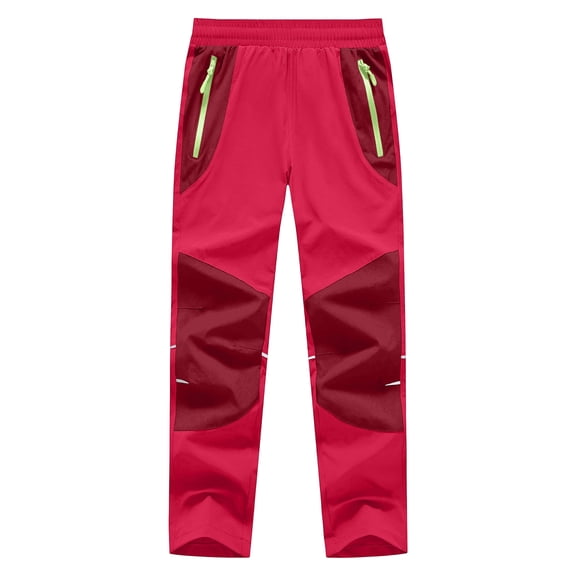Besolor Unisex Boys Girls Clothes Fall Winter Ski Pants Fleece Keep Warm Windproof Waterproof Outdoor Hiking Pant with Zipper Pockets(15-16 Years,Red)