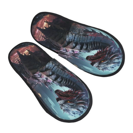

KLL Urban Mechanical Dragon Slippers for Women Men House Slip on Indoor Outdoor Bedroom Furry Fleece Lined Ladies Comfy Anti-Skid Rubber Hard Sole-Medium