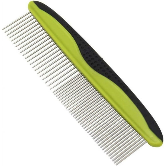 Pet Combs for Detangling & De-Shedding, Stainless Steel Rounded Tips Teeth 2-in-1 Design for Long & Short-haired Pets, Comfortable Non-Slip Grip Handle for Safe & Efficient Grooming, Dual Sides