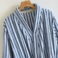 thumbnail image 4 of Arlun Trendy Striped Sleepwear Robes for Women Soft Fluffy Over the Knee Length Wrap Loungewear with Belt Lightweight Comfortable Fashion Simple Design Nightwear Blue L, 4 of 7