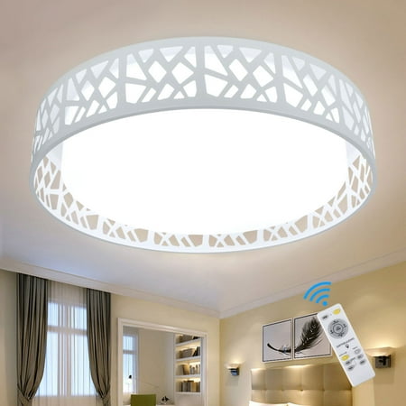 

Depuley 18.5 35W Modern LED Flush Mount Ceiling Light with Dimmable Remote Control 3 Color Changeable Timing White Finish for Dining Room Bedroom