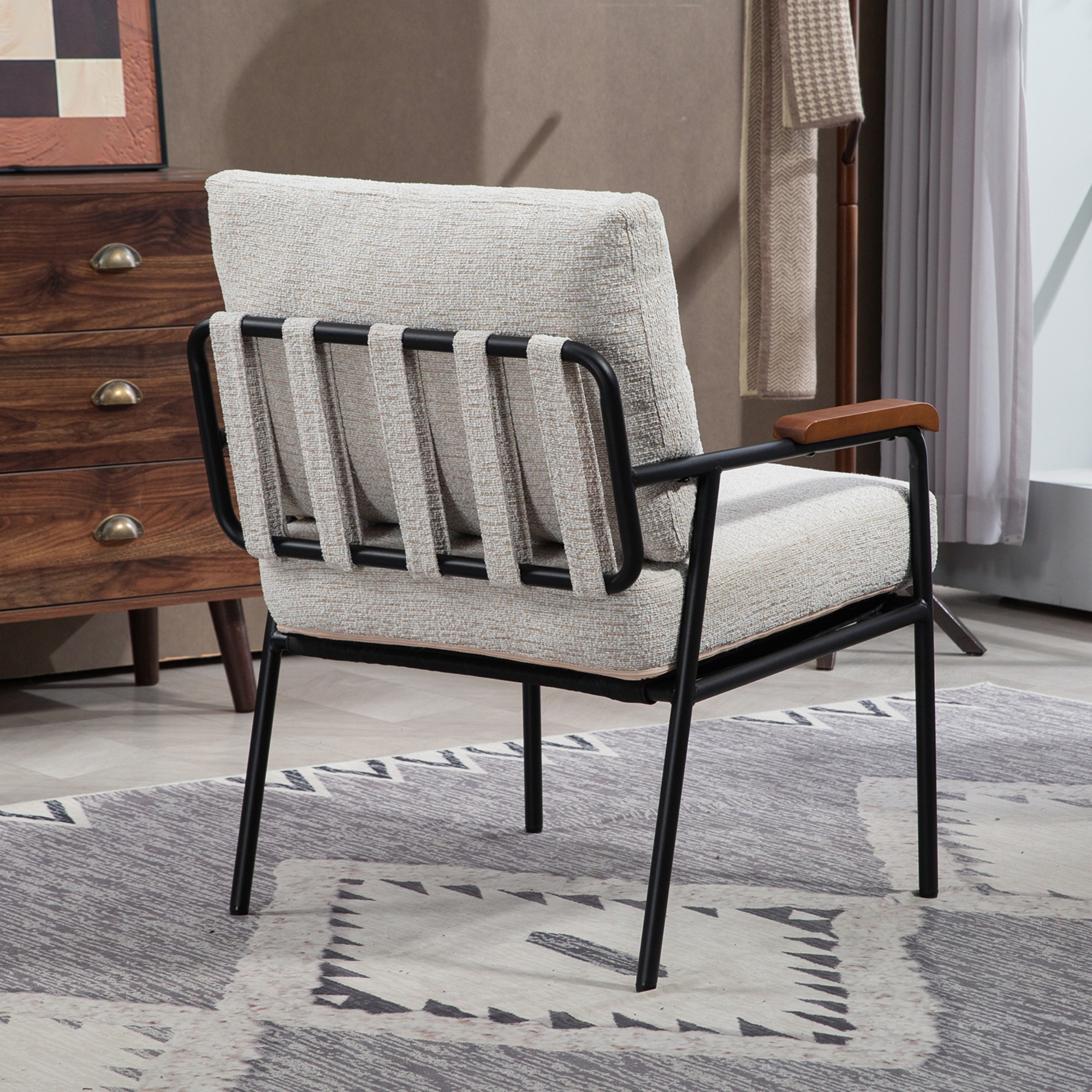 Modern Arm Chair,Accent Chair,Upholstered Lounge Chair with Black Metal Frame for Bedroom, Living Room, Dining Room,Beige