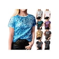 thumbnail image 4 of Aojekbee Women T-shirt, Crew Neck Short Sleeve Sequined Summer Tops Streetwear for Casual Daily, 4 of 10
