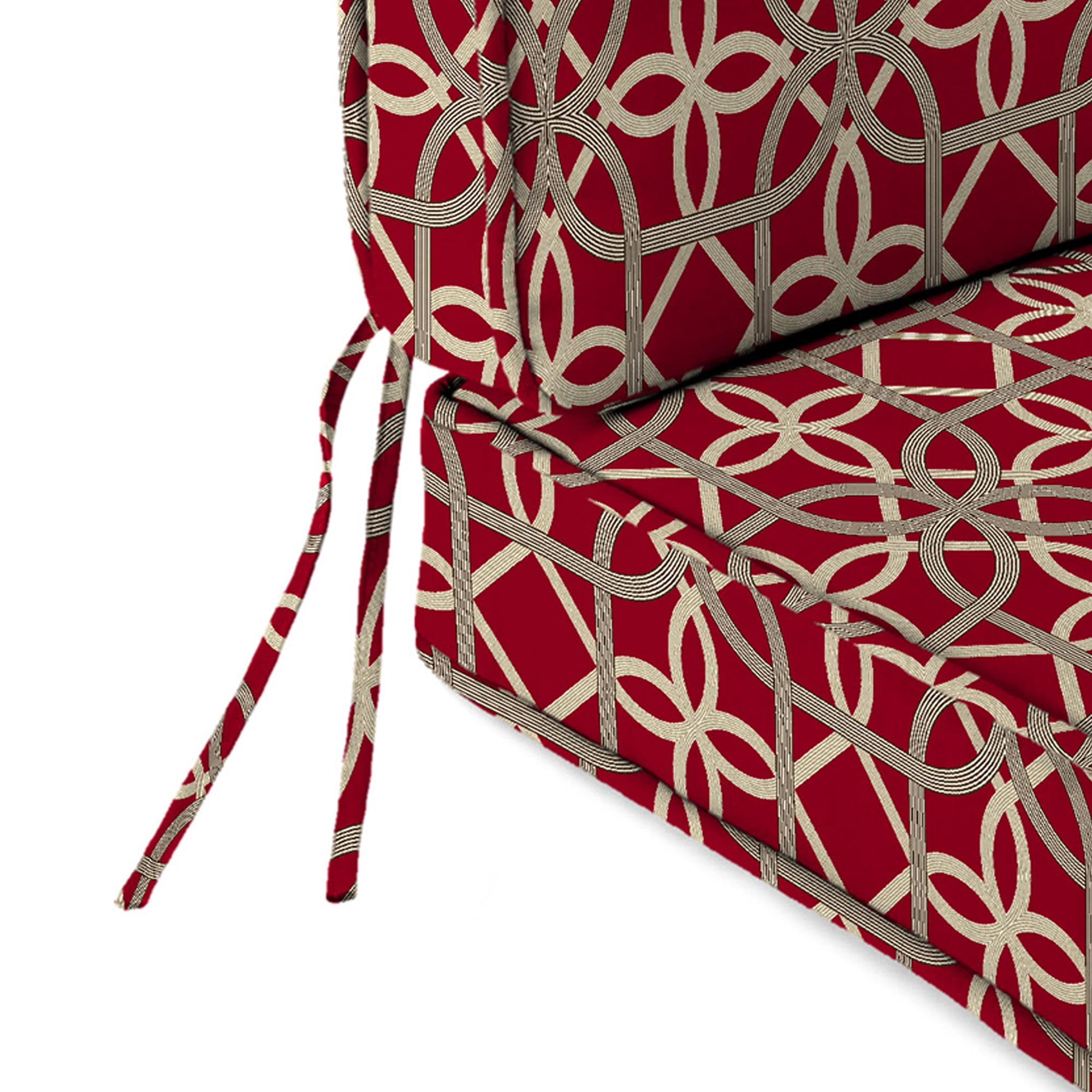 Jordan Manufacturing 45" x 22" Keene Cherry Red Lattice Rectangular Outdoor Deep Seat Chair Cushion Set with Ties and Welt