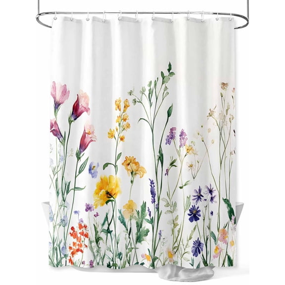 Fsddascl Botanical Floral Shower Curtain Set - 36" x 78" Washable Bathtub Curtain with 12 Hooks, Farmhouse Watercolor Floral Waterproof Fabric Stall Shower Curtains for Bathroom/Bathtub Décor