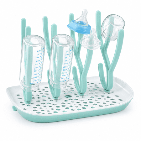 ABPETE Baby Bottle Drying Rack, Countertop Bottle Drying Rack Organizer, Storage Rack for Bottles, Nipples and Cups, Removable Drain Tray, Space-Saving Nursery Feeding Bottle Holder, Blue