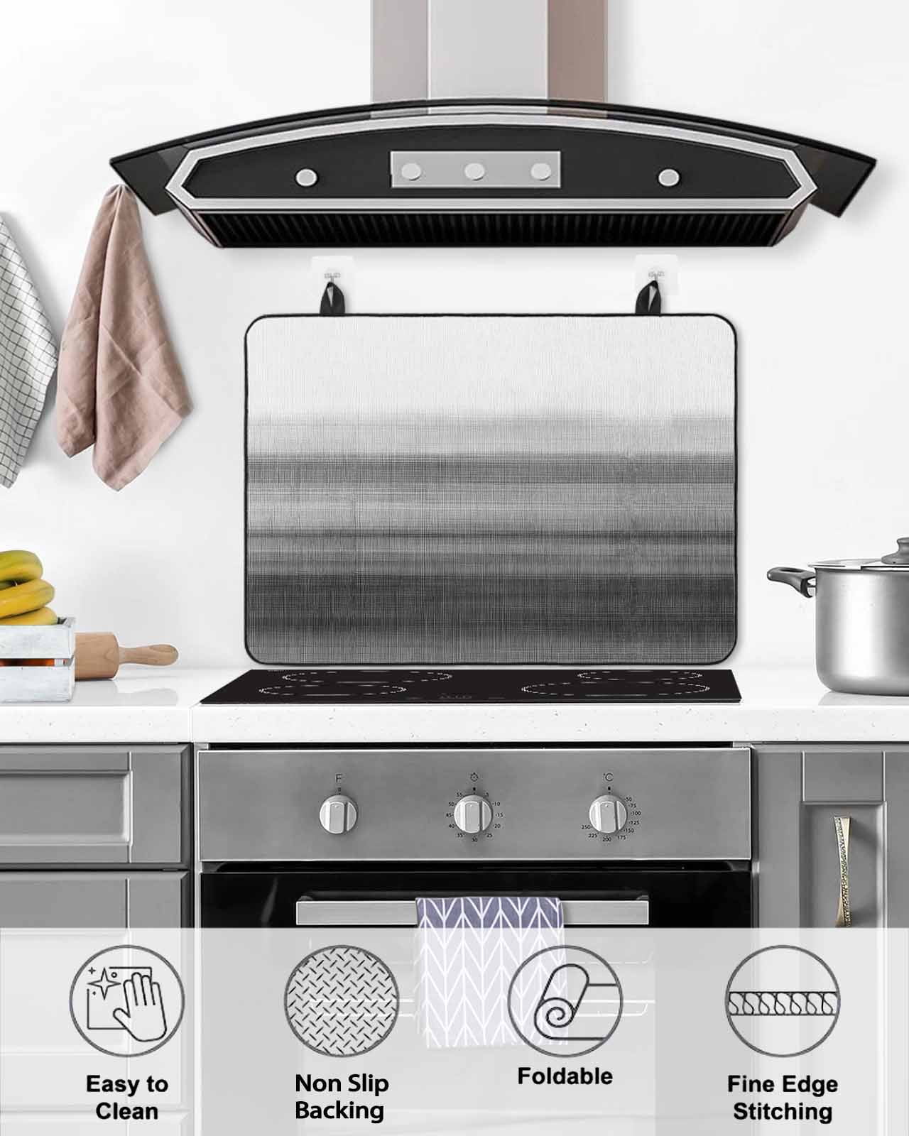 nqOlkjepod Large Induction Cooktop Protector Mat 36"x21", Black White Ombre Stove Top Covers for Electric Stove, Vintage Minimalism Abstract Stripes Stove Burner Cover Mats, Glass Top Stove Cover
