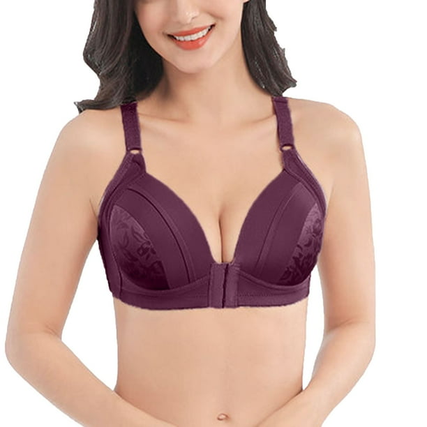 Women's Front Closure Bra Wireless Lightly Padded Comfortable Bra Full Coverage Support Everyday